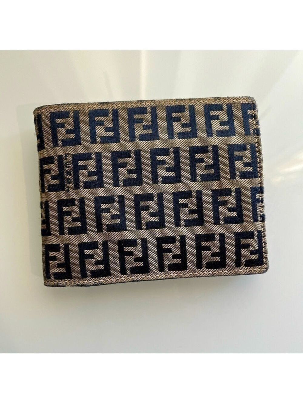 FENDI MEN’S NAVY MICRO ZUCCA BIFOLD WALLET